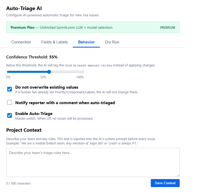 Behavior Settings Screenshot