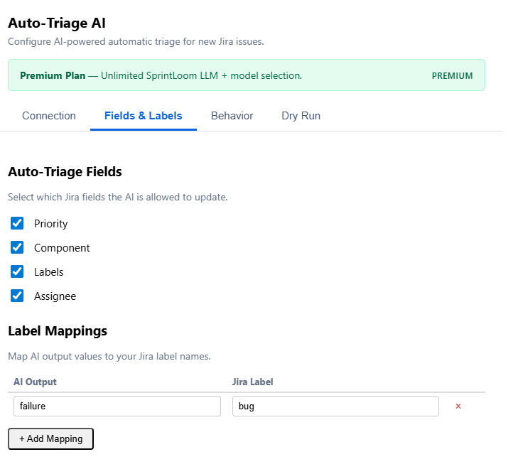 Fields and Labels Settings Screenshot